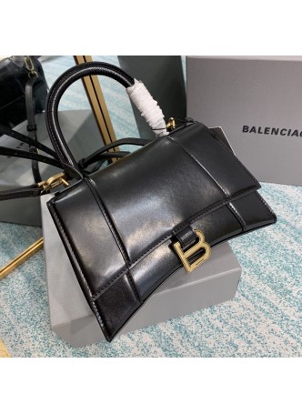Cheap Balenciaga Hourglass Croc-Embossed Leather Top Handle Bag Plain black